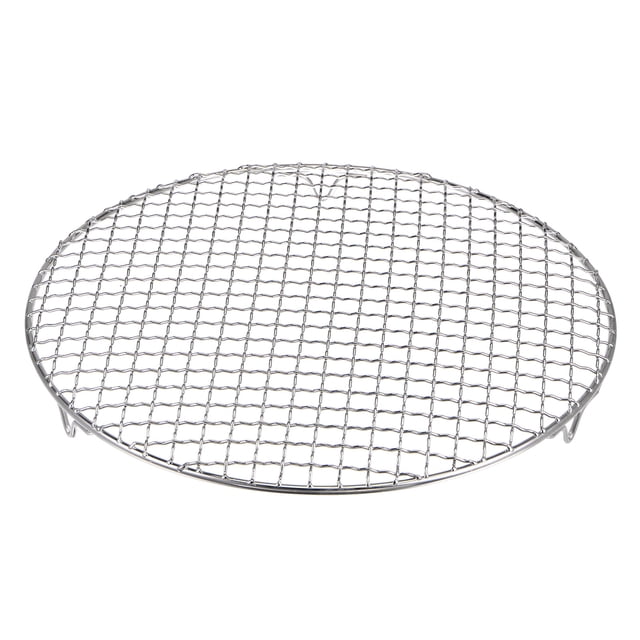 Unique Bargains Grille de Cuisson Ronde, Grille de Barbecue en Fil Croisé en Acier Inoxydable de 12 Pouces avec Pieds