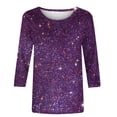 thumbnail image 4 of Charella 3/4 Sleeve Tops for Women Crewneck T-shirts Bling Bling Casual Blouse 2025 Spring Summer Tops,Purple,XXL, 4 of 5