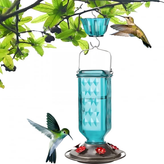 ACDANC Glass Hummingbird Feeder for Outdoors Hanging, 25Oz Humming Bird Nectar Feeder, Perch, Leak Proof Base, Hook for Outside Garden, Gift for Women Mom White decoration for home
