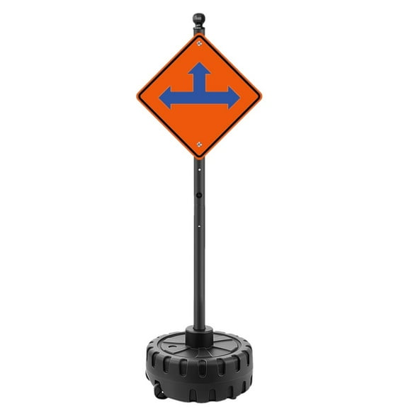 SHZOND 5 FT Portable Sign Holder with Pole, Wheeled Base, Heavy Duty Cast Iron Sign Post for Traffic, Parking, and Safety Signs