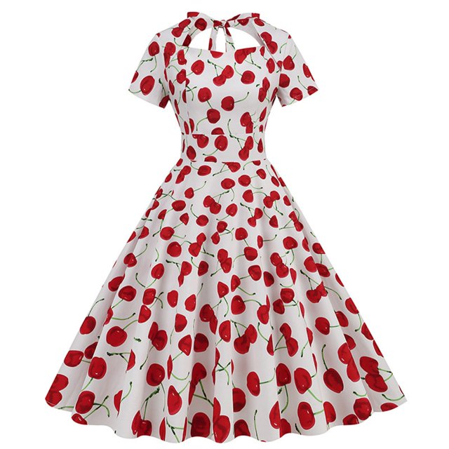 TJAZFJPA Robe pour Chien Dames Imprimé Vintage à Manches Courtes Robe Florale Robe au Crochet Robes de Villégiature pour Femmes