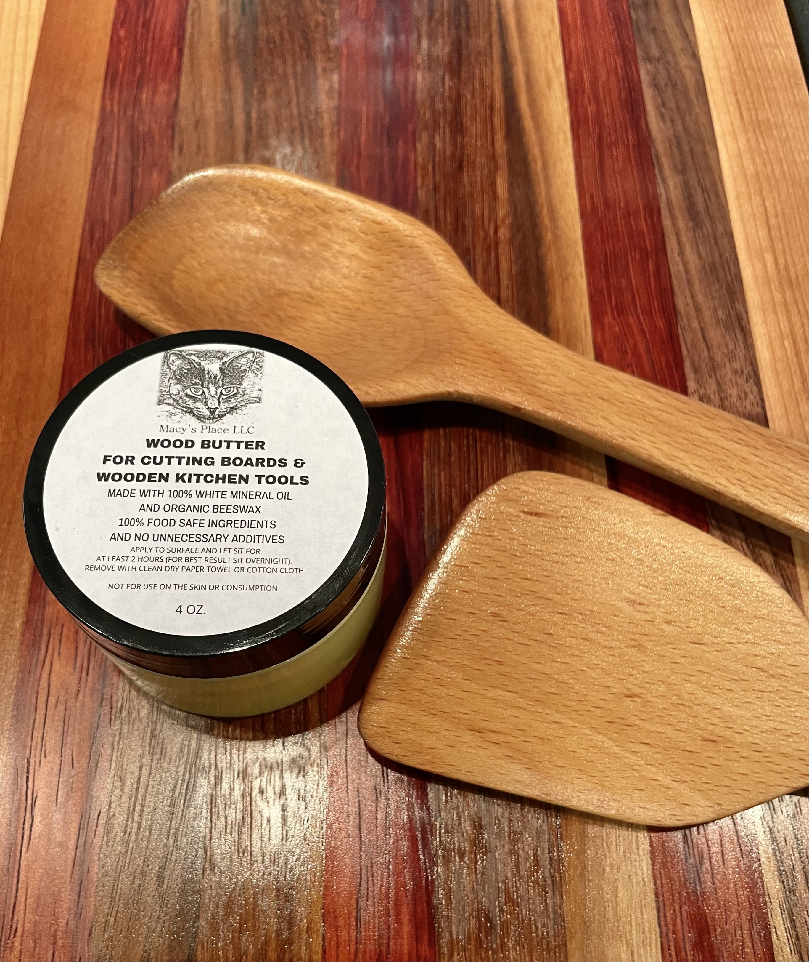 Wood Butter Cutting Board Wax - 8 oz - Conditioner for Butcher Block and Wooden Kitchen Tools. Macy;s Place Food Grade Mineral Oil and Beeswax for