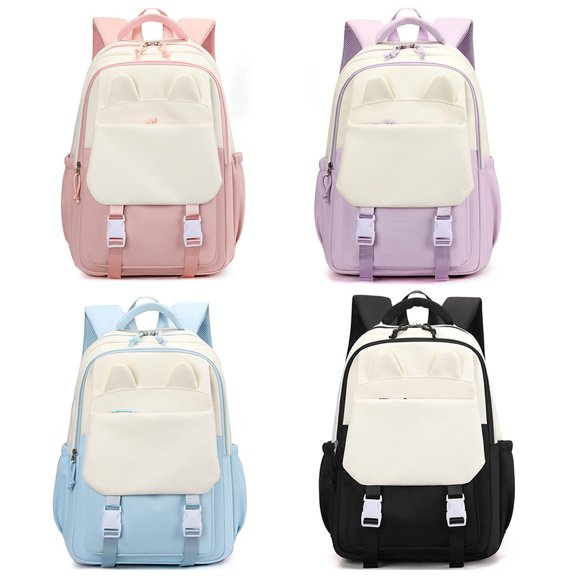 CXKKK Casual Travel Backpack, School Bookbag Lightweight Daypack with Cat Ear Front Pocket Adjustable Straps & Side Pockets, Blue
