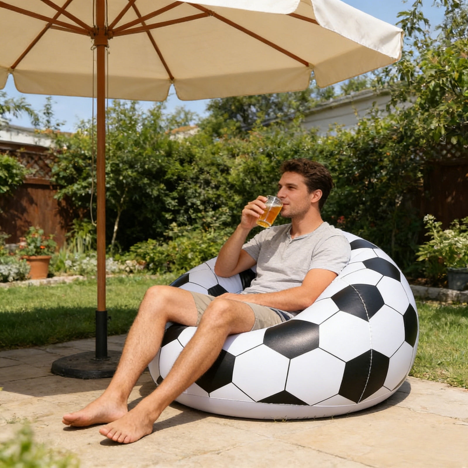 Inflatable Soccer Ball Couch For Adults - Foldable Air Lounger For Camping Beach Tailgate Blow Up Chair