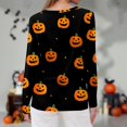 thumbnail image 4 of WTOBBY Women's Daily Casual Long Sleeve Printed Round Neck Top, Halloween Theme Split Hem Blouse for Fall Seasonal Fashion,Black L, 4 of 5