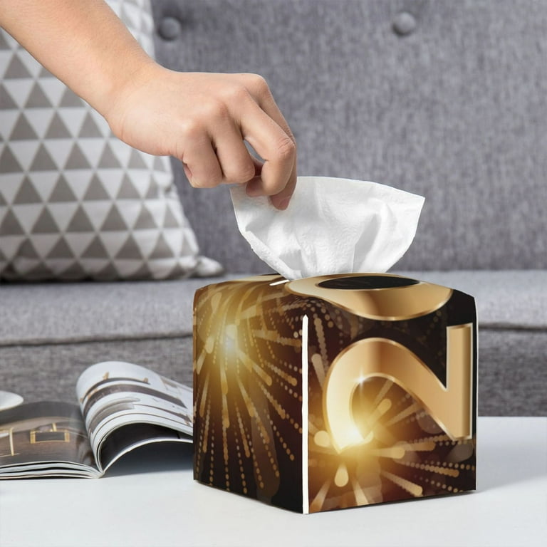 Adobk Happy New Year 2025 B Print Tissue Box Cover, Square PU Leather Tissue Holder, Decorative Facial Tissue Cube for Bathroom, Night Stands, Desk, Adobk Happy New Year 2025 B Print Tissue Box Cover, Square PU Leather Tissue Holder, Decorative Facial Tissue Cube for Bathroom, Night Stands, Desk,
