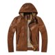 thumbnail image 3 of Chaqueta de piel de oveja curtida vegetal con capucha para hombre, nueva, de cuero para motocicleta, delgada y elegante, color azul, 3 of 5