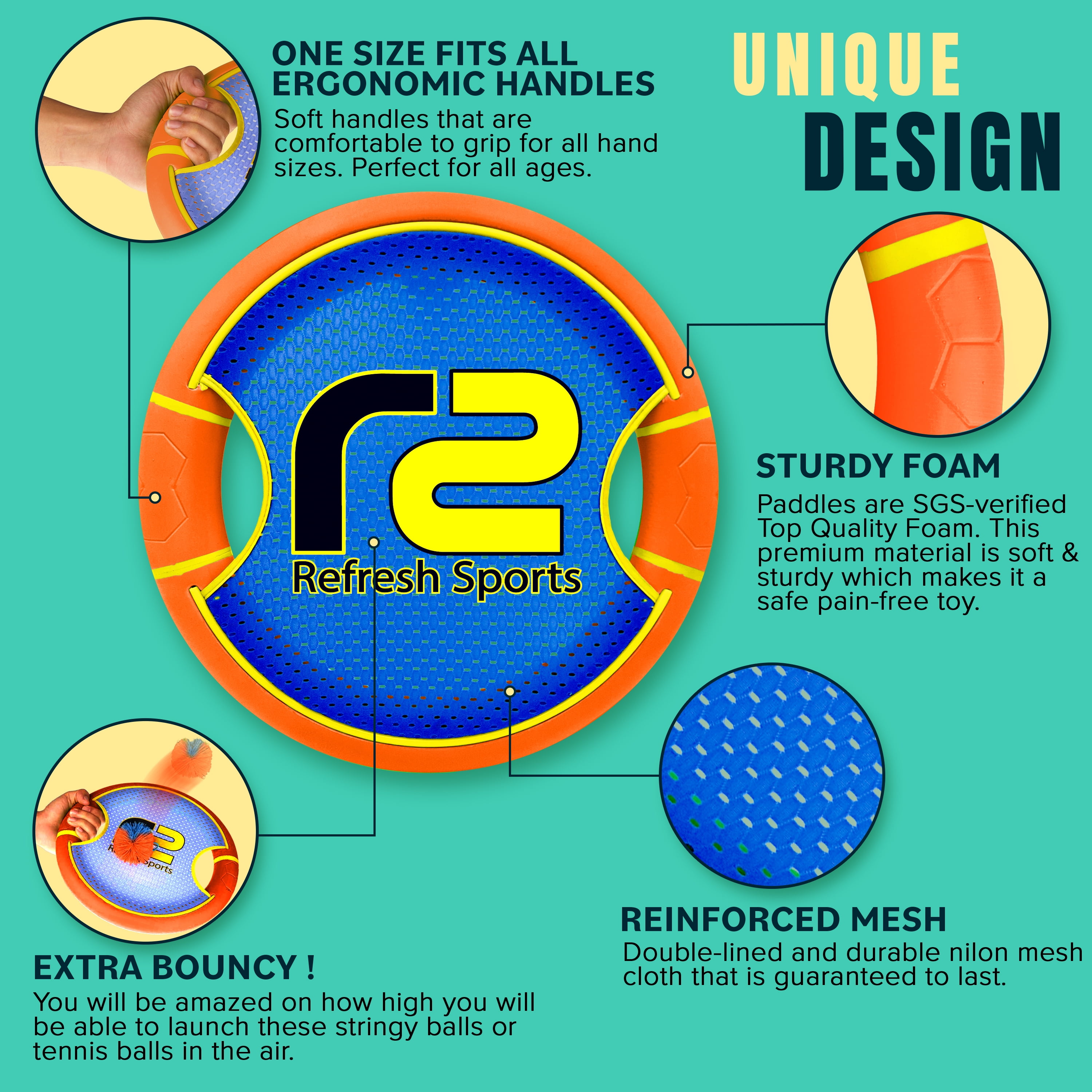 Bouncy Paddle & Stringy Ball Game - Orange & Blue - Refresh Sports