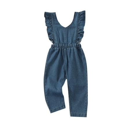 

Nokpsedcb Kid Toddler Baby Girl Denim Overalls Ripped Bell Bottoms Flare Jeans Overalls Strap Suspender Pants Outfit Blue 4-5 Years