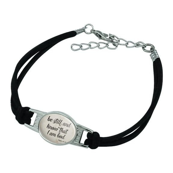Be Still and Know that I am God Psalm Inspirational Christian Novelty Suede Leather Metal Bracelet - Black