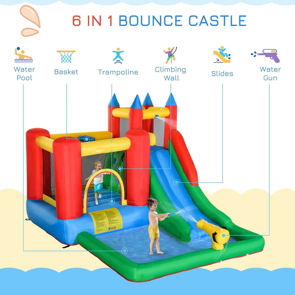 Topcobe 6-in-1 Kids Bounce House Inflatable Water Slide with Pool, Water Cannon, Climbing Wall, Inflator Included, Outdoor Water Play Toy, Kids Bounce House for Kids Backyard Activity