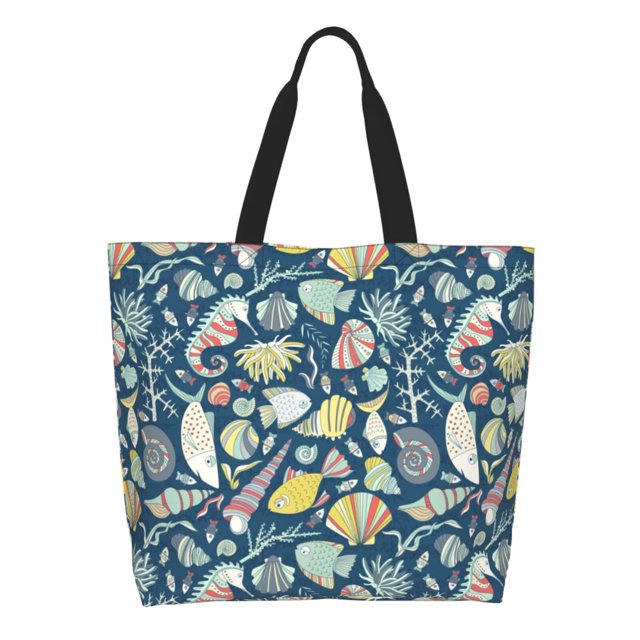 Balery Underwater Creature Bolsa Tote Estilo Estético con Cremalleras, Bolsa de Hombro, Bolsa de Compras Grande y Plegable