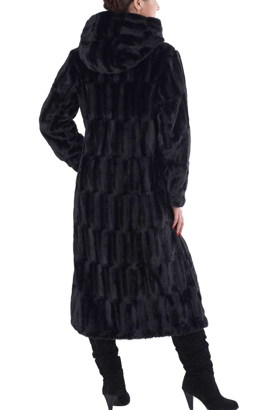 BGSD Womens Lorraine Hooded Reversible Faux Mink Fur Maxi Walking Coat