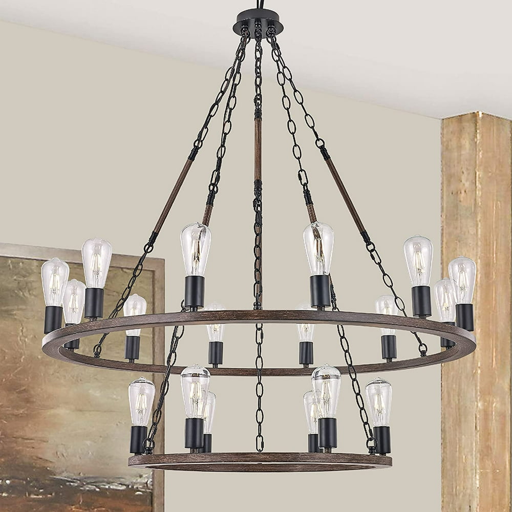 Vanity Art 18 Lights Wagon Wheel Chandelier Lighting Farmhouse Candle 2