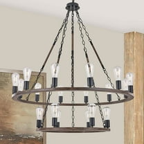 Vanity Art 18 Lights Wagon Wheel Chandelier Lighting Farmhouse Candle 2 Tier Ceiling Light Fixtures for Living Room Kitchen Dining Room MLT5218LT-DW-BK