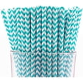 thumbnail image 1 of Pack of 150 Turquoise Chevron Biodegradable 4-Ply Paper Drinking Straws (Compostable, Non-toxic, BPA-free), 1 of 3
