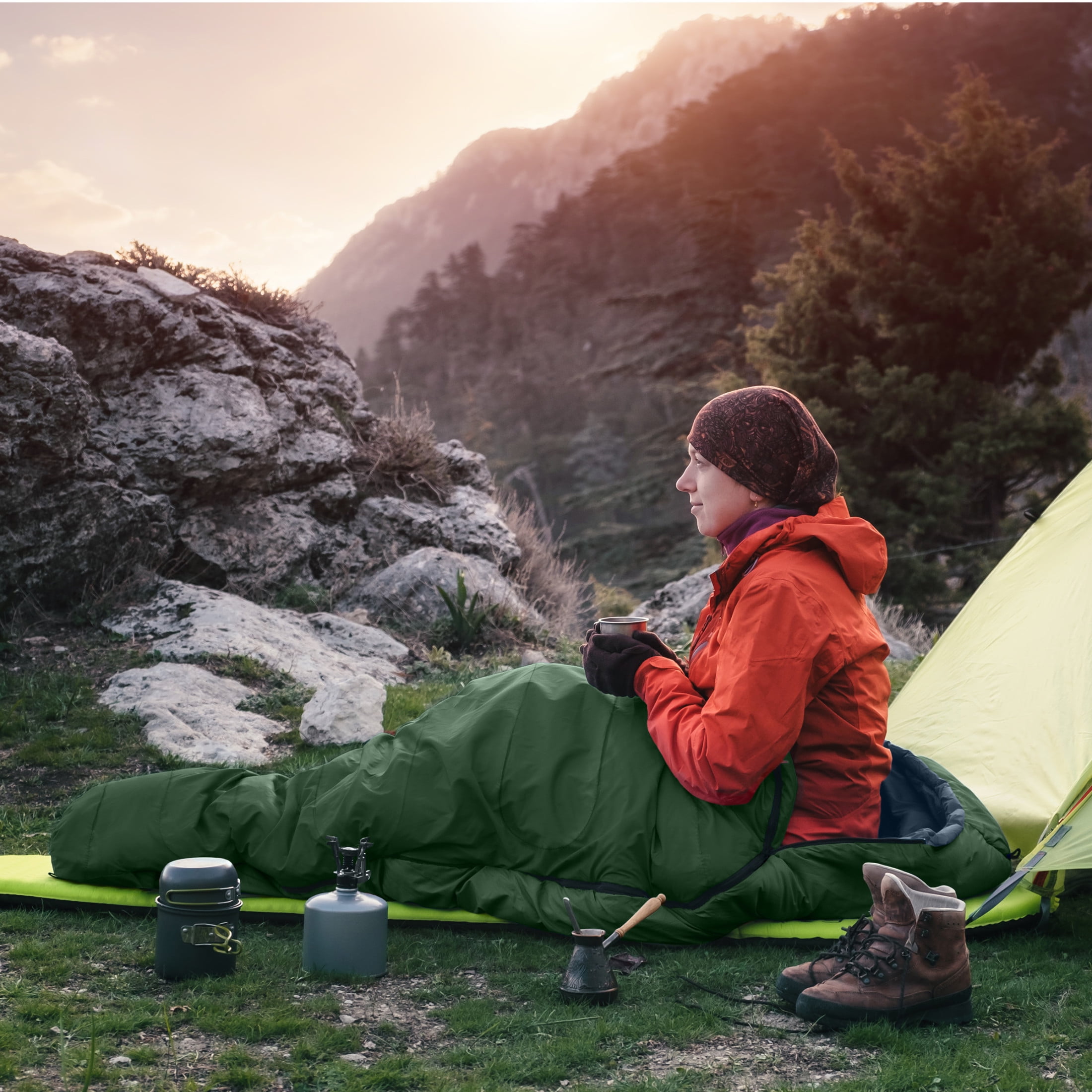 Wakeman Outdoors Cold Weather Mummy Sleeping Bag Rated to 10°F, Green