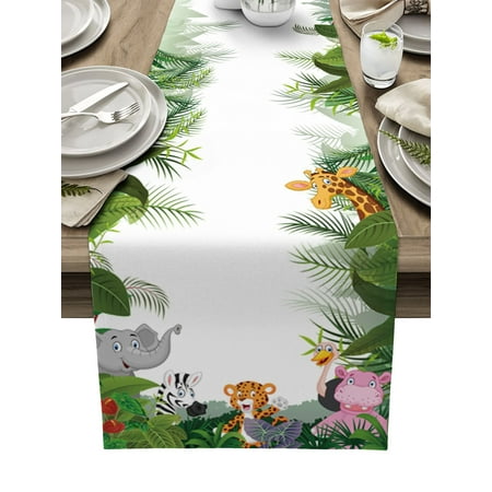 

Jungle Animal Cartoon Giraffe Elephant Table Runner Wedding Decoration Home Dinner Table Decor Cotton Linen Table Runner
