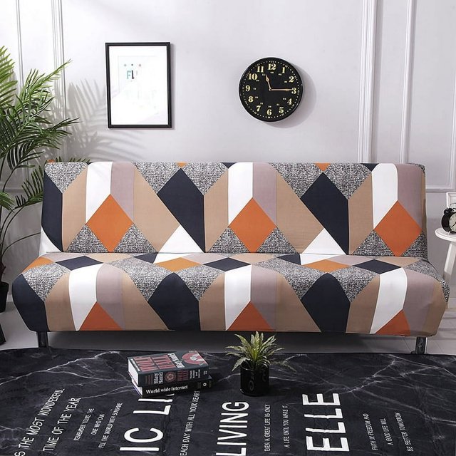 CNKOO Futon Sofa Slipcover Elastic Armless Sofa Cover Furniture Protector Folding Sofa Bed Slipcover For Sofa Bed Without Armrests Size Black Triangle