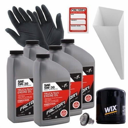 Factory Racing Parts Oil Change Kit Compatible with Dodge Caravan, Dynasty, Grand Caravan, Intrepid, Neon, Shadow, Spirit, Stratus 5W-30 Full Synthetic Oil - 5 Quarts