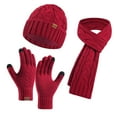 thumbnail image 2 of Xfvqtps Men and Women Hat Scarf Glove Set with Plush Lined Winter Warm Knit Stretchy Extended Beanie Neck Warmer Gloves Set Wine, 2 of 4