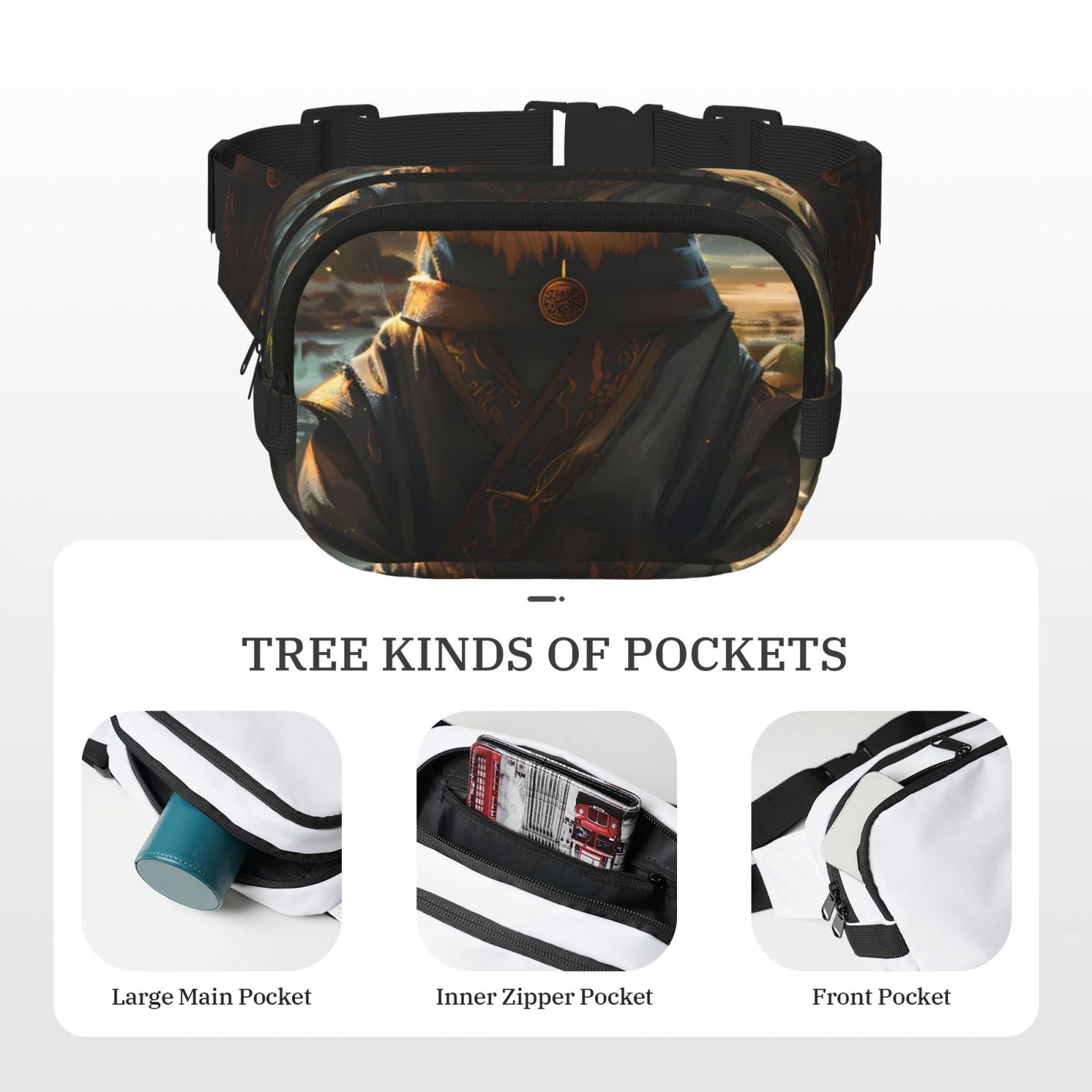 Picia Forest Creek Cute Dog Print Square Double-Layer Waist Bag Mini Adjustable Waist Belt Bag Exercise Running Travel Hiking