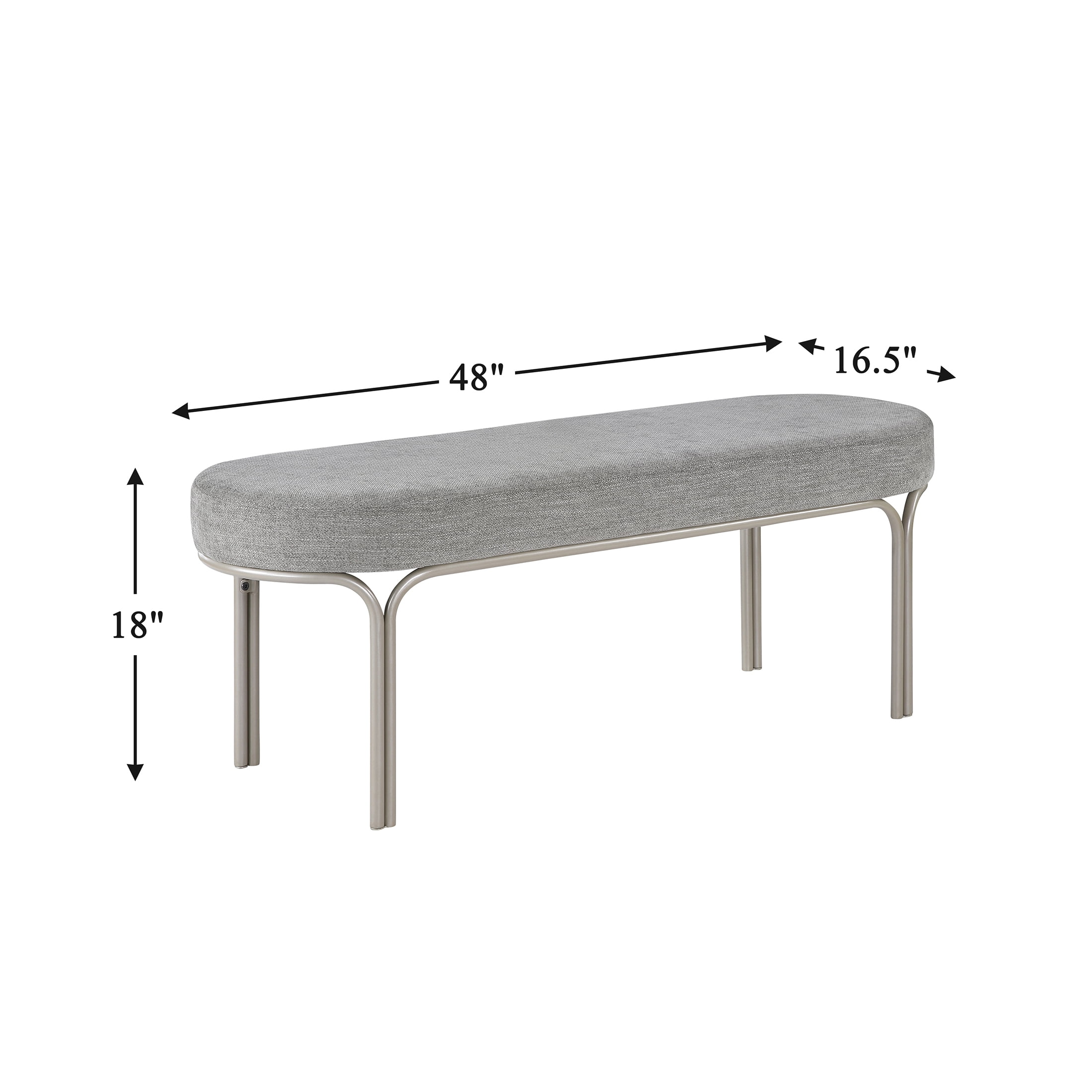 OakvillePark Lunarow Metal Frame Chenille Bench, Gray