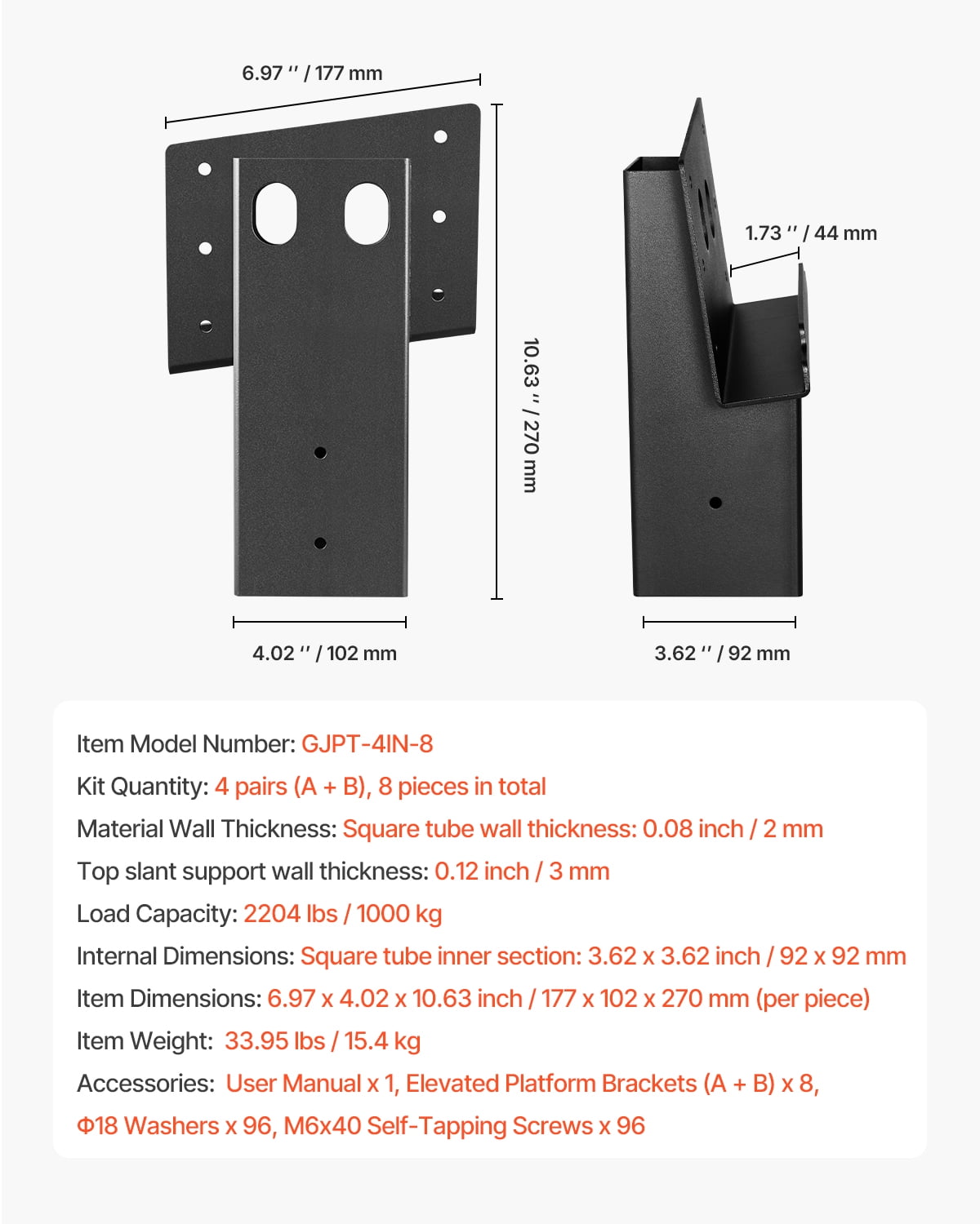 VEVOR Deer Blind Brackets, Outdoor 3.6x3.6 Platform Bracket, Fit 3.5x3.5 In / 88.9x88.9 mm Lumber, 2204lbs/1000kg Capacity Steel Elevator Brackets for Deer Stand, Hunting Blinds, Shooting Shack