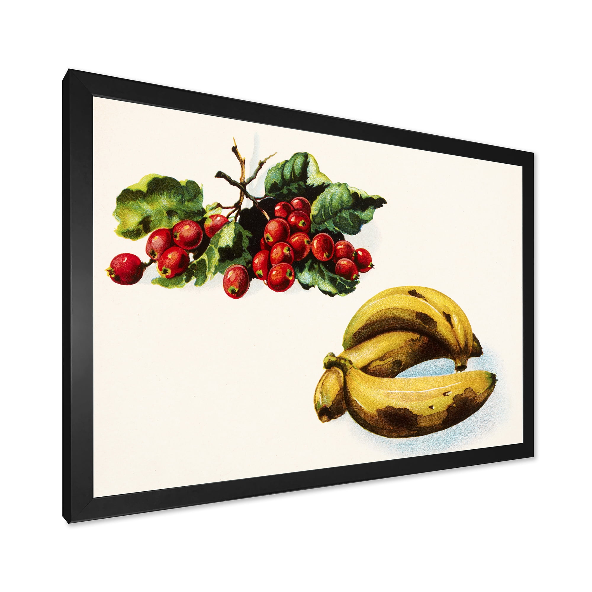 Designart 'Red Berries and Banana' Farmhouse Framed Art Print