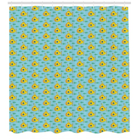 Yellow Submarine Shower Curtain Aqua Pattern With Little Fish Fun