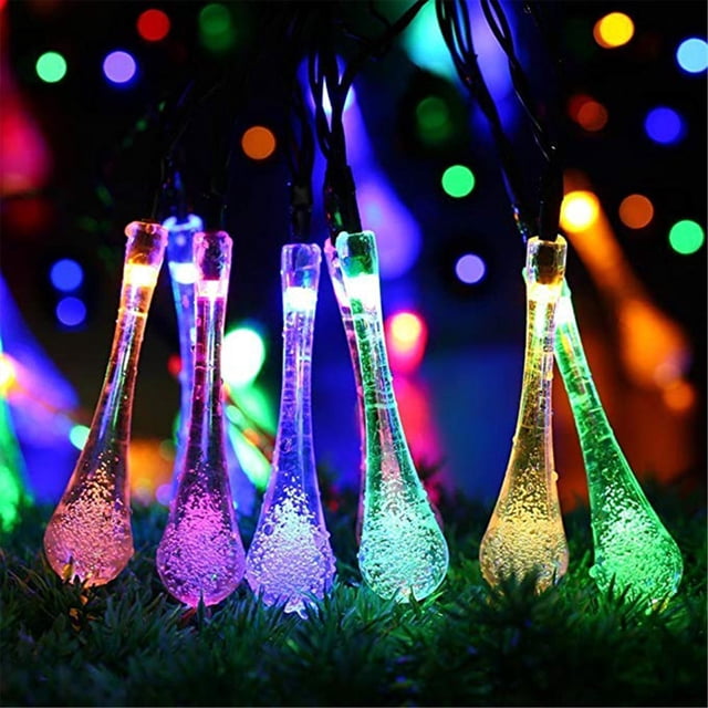 Meitianfacai Water Drop String Lights Outdoor Decorative Lamp, Outdoor Garden Party 30 LED Teardrop Powered String Lights Light