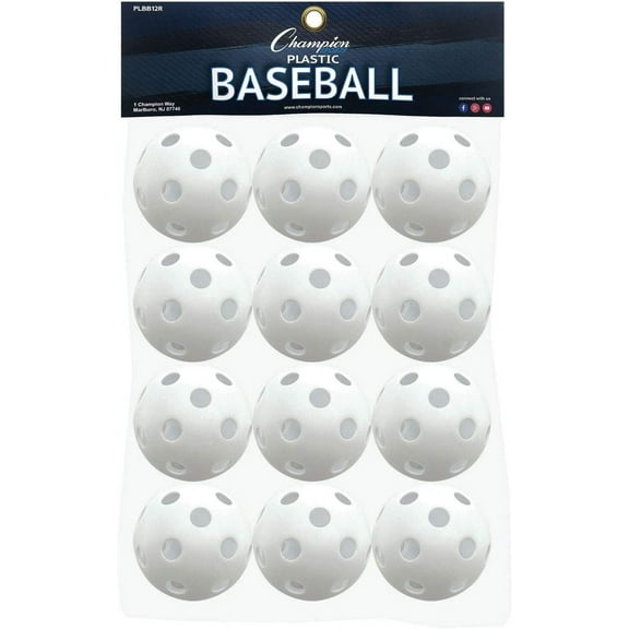 Champion Sports 9" Hollow Plastic Baseball Set - Athletic Baseball Equipment - Practice Baseballs Plastic Hollow - Regulation Size Balls - Fun for All Ages - Lightweight/Durable - Set of 12
