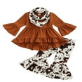 thumbnail image 1 of POINTERTECK Toddler Baby Girls 3PCs Outfits Long Pullover Ruffle Dress Shirt Leopard Flared Pants Fall Winter Clothes, 1 of 6