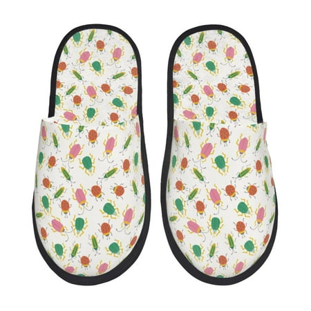 Balery Colorful Insect1 Slient Indoor Furry Fleece Comfort House Shoes Soft Non-Slip Home Shoes Cotton slippers House Slippers-- Large