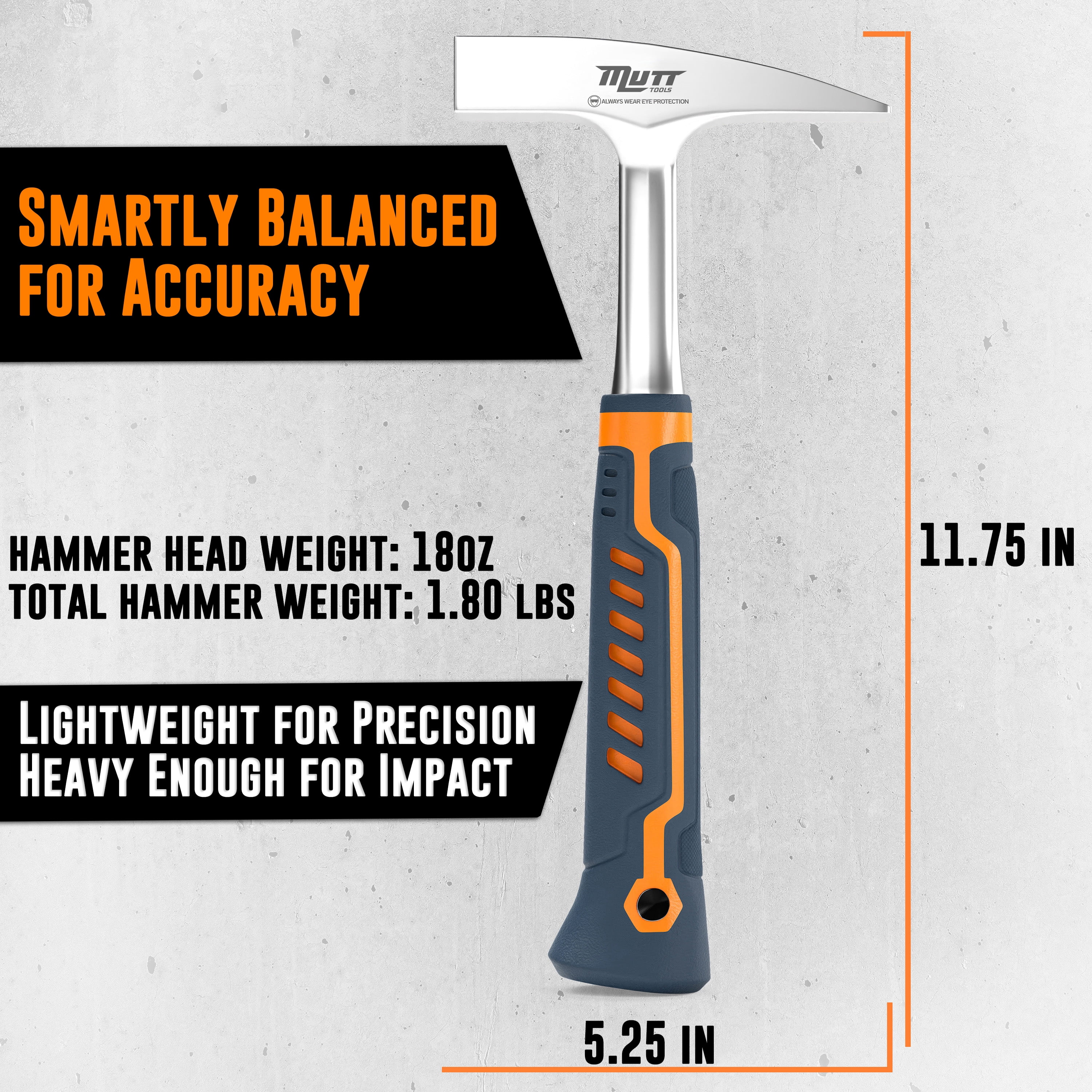 Mutt Tools 18oz Sheet Metal Hammer - Professional Tinners Hammer for Metal Shaping - Forged HVAC Hammer with Ergonomic Handle for Duct Work & Sheet Metal Projects