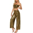 thumbnail image 4 of INSPIRE CHIC Summer 2 Piece Outfits for Women's Wide Leg Pants Cropped Tops Casual Lounge Sets L Black Gold, 4 of 5
