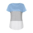 thumbnail image 3 of SHOPESSA Womens Tops Summer Rounk Neck Triple Color Block Stripe T-Shirt Short Sleeve Blouse T-Shirt Causal Printing Soft Tops, 3 of 4
