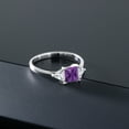 thumbnail image 6 of Gem Stone King 10K White Gold Purple Amethyst and White Moissanite 3 Stone Engagement Ring for Women (0.97 Cttw, February Birthstone, Princess 5MM, Trillion 3.5MM, Size 6), 6 of 6