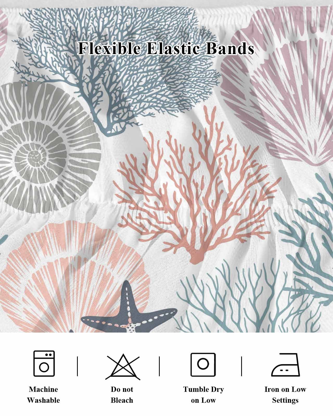 Coastal Starfish Wrap Around Bed Skirts for King Bed 18" Drop,Bed Skirt with Adjustable Elastic Belt Dust Ruffle Bed Valance for Bedroom Hotel Ocean Multicolor Coral Shell Conch Bed Frame Cover