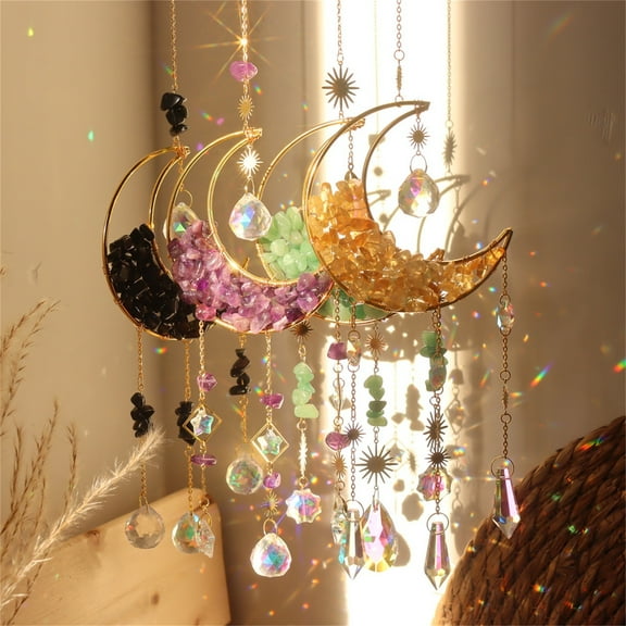 2Pcs Crystal Suncatcher under $5! Yannianjz Crystal Suncatcher Wind Chime, Hanging Window Prism Decor, Rainbow Maker for Garden Home, Star Sun Catcher Ornament, Natural Crystal Hanging Mobile