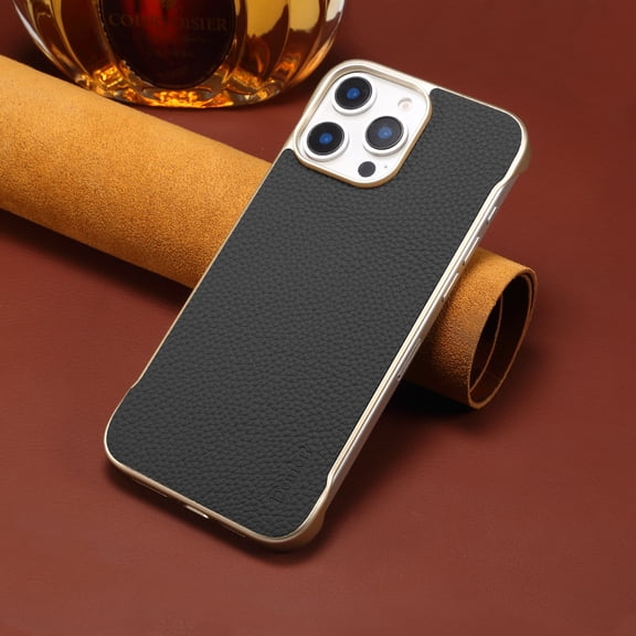 ELEHOLD Magnetic Case for iPhone 16 Pro Max, Leather Texture Shockproof Case, Frameless Ultra Slim Hard PC Cover,Black