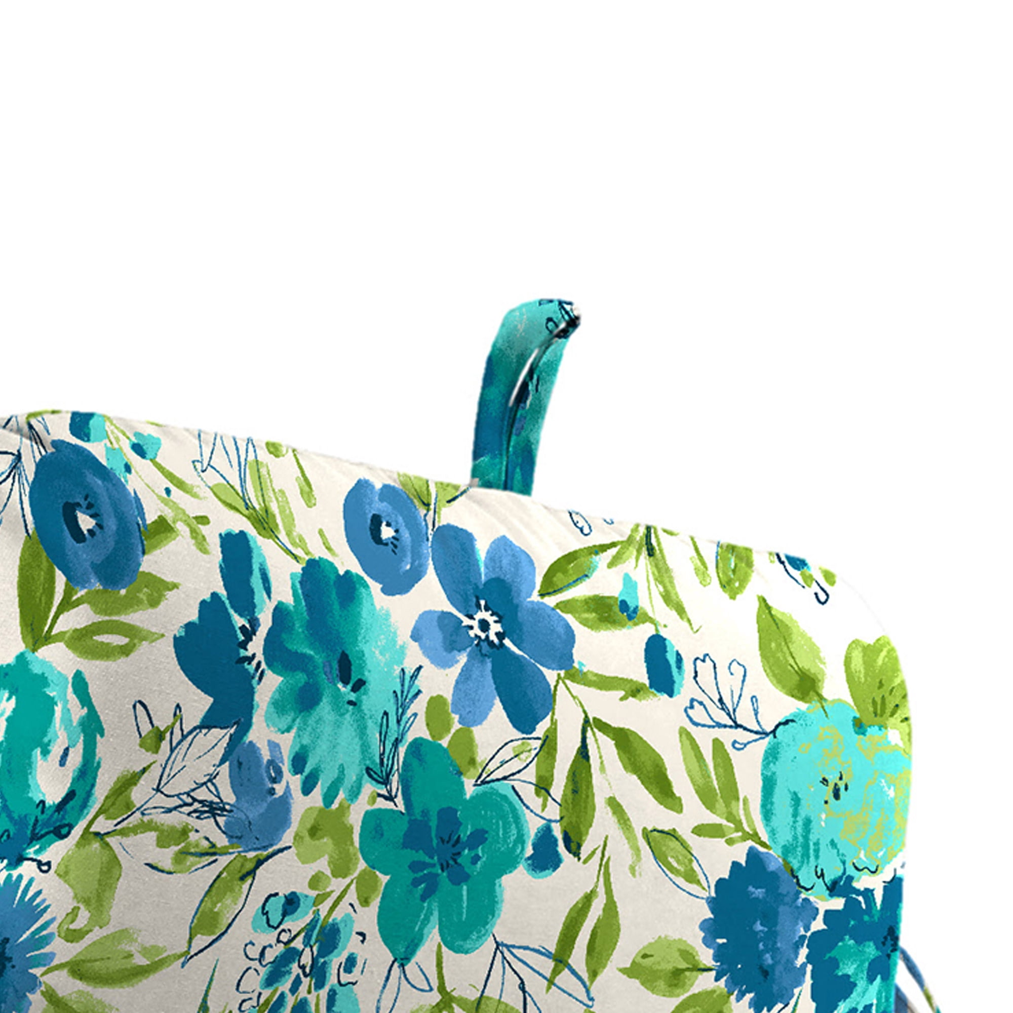 Jordan Manufacturing 45" x 22" Bettina Aqua Cream Floral Rectangular Outdoor Chair Cushion with Ties and Hanger Loop (2 Pack)