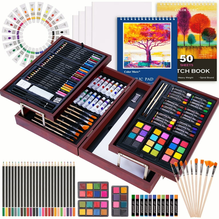 Color More 143 Piece Deluxe Art Set,Paint Set in Portable Wooden  Case,Professional Art Kit,Art Supplies for Adults,Teens and Artist,Painting,Drawing  & Art Suppl…