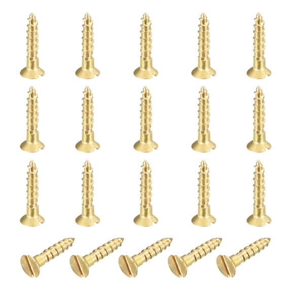 20 Pcs Brass Screws, M1.6 x 8mm Solid Slotted Drive Flat Head Self-Tapping Wood Screw Fasteners for Woodworking Furniture Repair Photo Frame Drywall Home Appliances, Gold