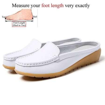 

Summer Genuine Leather Women Flats Hollow Slip On Leather Loafers Ladies Shoes Korean Style Soft Moccasins Half Slippers Size 43