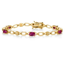 Gem Stone King 18K Yellow Gold Plated Silver Red Created Ruby and Round White Lab Grown Diamond Tennis Bracelet for Women (3.04 Cttw, Gemstone Birthstone, Oval 6X4MM, 7.25 inches)