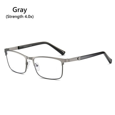 +1.0~+4.0 Business Reading Stainless Steel Readers Glasses Reading Glasses for Men & Women Anti Blue Light Men's Presbyopic Optical Glasses GRAY STRENGTH 4.0X