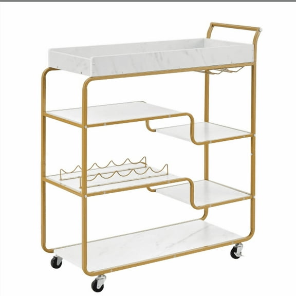 6-Tier Bar Cart, Slide Bar Serving Cart, Retro Style Wine Cart For Kitchen, Beverage Cart With Wine Rack And Glass Holder, Rolling Drink Trolley For Living Room, Dining Room