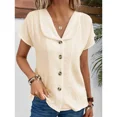 thumbnail image 4 of Blusa informal de manga corta con cuello de bebé para mujer, Rebeca de un solo pecho, Color liso, estilo dulce, verano, 2024, 4 of 4