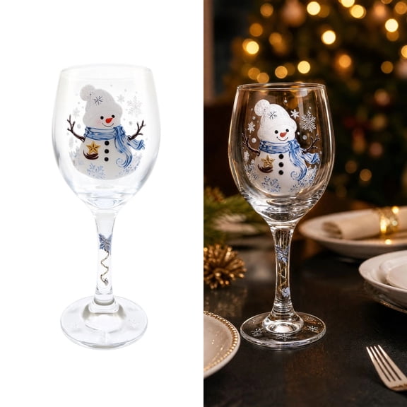Snowman Christmas Wine Glass 12oz, Holiday Stemware with Vivid 2D Print, Festive Xmas Party Table Decor & Hostess Gift for Wine Lovers & Family